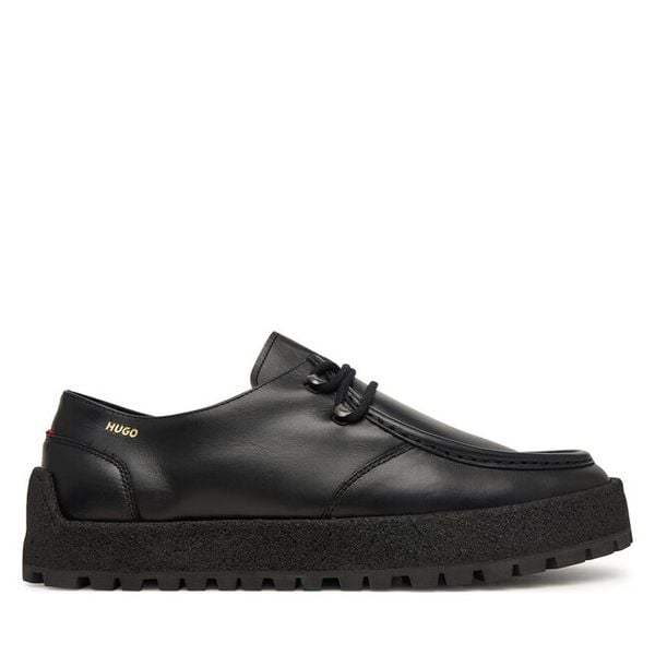 Półbuty HUGO. Czarne eleganckie półbuty Hugo, bez wzorów, bez obcasa, bez zapięcia. Za 1,249.00 zł.