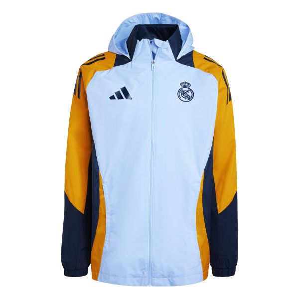 Kurtka dresowa zewnętrzna Real Madrid 2024/25. Niebieskie kurtki Adidas, uniwersalny, bez wzorów, z dresówki, bez kaptura. Za 395.85 zł.