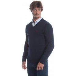 Polo Club C.H.A sweter męski M ciemnoniebieski. Niebieskie swetry nierozpinane Polo Club C.H..A, m, bez wzorów, bez kołnierzyka, bez ramiączek. W wyprzedaży za 199.00 zł.