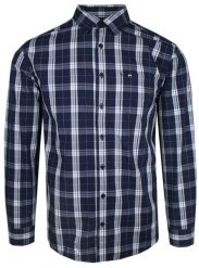 Delikatnie Taliowana Koszula Weekendowa - Pako Jeans - Granatowa w Kratę. Niebieskie koszule Pako Jeans, l, bez wzorów, z bawełny, bez kołnierzyka, bez ramiączek. Za 175.00 zł.