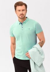 Bawełniana koszulka polo O-NICK. Zielone koszulki polo sportowe Volcano, na lato, m, bez wzorów, z bawełny, bez kołnierzyka, bez ramiączek. Za 99.99 zł.
