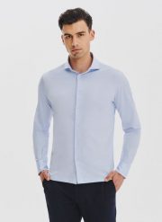 PAKO LORENTE – Jasnoniebieska koszula z dzianiny. Koszule Pako Lorente, xl, bez wzorów, z bawełny, bez kołnierzyka, bez ramiączek. Za 199.99 zł.