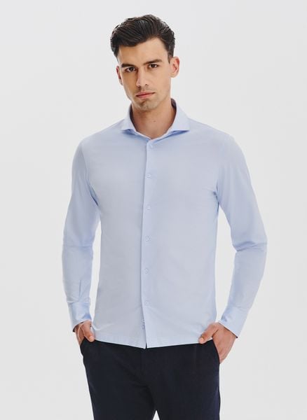 PAKO LORENTE – Jasnoniebieska koszula z dzianiny. Koszule Pako Lorente, xxl, bez wzorów, z bawełny, bez kołnierzyka, bez ramiączek. Za 139.99 zł.