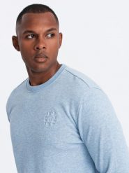 Melanżowa męska dresowa bluza z wyszywanym logotypem – błękitna V3 OM-SSNZ-0163 - XXL. Niebieskie bluzy Ombre Clothing, l, z aplikacjami, z bawełny, bez kaptura. W wyprzedaży za 89.99 zł.