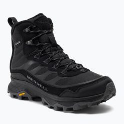 Buty turystyczne męskie Merrell Moab Speed Thermo Mid WP. Czarne buty turystyczne Merrell, bez wzorów, bez zapięcia, trekkingowe. Za 629.99 zł.