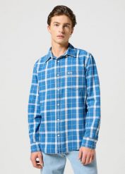 WRANGLER MĘSKA KOSZULA 1 PKT SHIRT BLUE INDIGO 112357249 W5X2013868. Niebieskie koszule Wrangler, m, bez wzorów, bez kołnierzyka, bez ramiączek. Za 179.99 zł.
