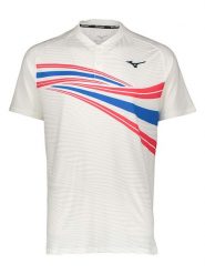 Mizuno Funkcyjna koszulka polo w kolorze biało-czerwono-niebieskim rozmiar: M. Białe koszulki polo sportowe Mizuno, m, bez wzorów, bez kołnierzyka, bez ramiączek, outdoorowe. Za 109.78 zł.