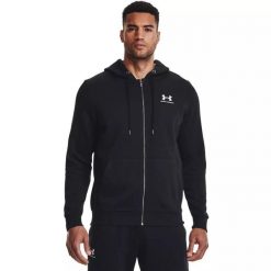 Bluza fitness męska Under Armour Essential Fleece Full Zip Hood. Czarne bluzy Under Armour, m, bez wzorów, bez kaptura. Za 329.99 zł.