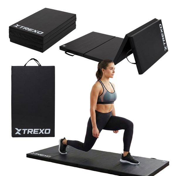Materac gimnastyczny XTREXO składany duży. Czarne bezrękawniki XTREXO, l, bez wzorów, z syntetyku, bez kołnierzyka, bez ramiączek. Za 189.99 zł.