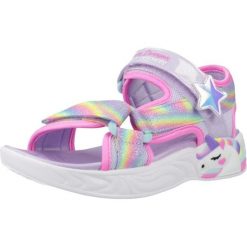 Sandały SKECHERS DREAMY UNICORNS Niebieski. Fioletowe sandały Skechers, z materiału, bez zapięcia. Za 188.99 zł.