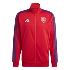 Kurtka z dresu Arsenal DNA 2024/25. Czerwone kurtki Adidas, bez wzorów, z dresówki, bez kaptura. W wyprzedaży za 274.50 zł.