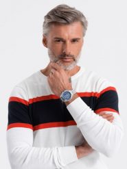 Sweter męski - biały V5. Białe swetry nierozpinane Ombre Clothing, m, bez wzorów, z bawełny, bez kołnierzyka, bez ramiączek. W wyprzedaży za 29.99 zł.