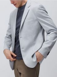 Marynarka slim fit z domieszką wiskozy - jasnoszary. Szare garnitury Reserved, l, bez wzorów, z dzianiny. Za 199.99 zł.