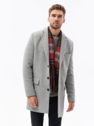 Płaszcz męski klasyczny jednorzędowy - jasnoszary V4 C432 - XL. Szare płaszcze Ombre Clothing, na wiosnę, m, bez wzorów, eleganckie, bez kaptura. W wyprzedaży za 199.99 zł.