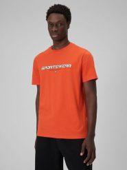 4F T-shirt regular z nadrukiem męski - pomarańczowy L. Brązowe t-shirty 4F, l, bez wzorów, z bawełny, bez kołnierzyka, bez ramiączek. Za 69.99 zł.