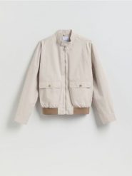 Kurtka bomberka ze stójką - złamana biel. Kurtki Reserved, l, bez wzorów, z tkaniny, bez kaptura. Za 199.99 zł.