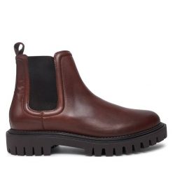 Sztyblety Tommy Hilfiger. Brązowe botki sznurowane Tommy Hilfiger, bez wzorów, bez obcasa, bez zapięcia. Za 849.99 zł.