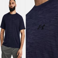 T-Shirt Męski Treningowy Under Armour Koszulka Męska Sportowa. Niebieskie t-shirty sportowe Under Armour, bez wzorów, bez ramiączek, do biegania. Za 159.99 zł.