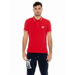 Koszulka polo na czas wolny na co dzień. Czerwone koszulki polo LEONE 1947 APPAREL, m, bez wzorów, z bawełny, bez kołnierzyka, bez ramiączek, na fitness i siłownię. W wyprzedaży za 107.66 zł.