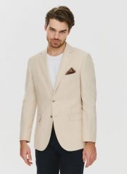 PAKO LORENTE – Lniana marynarka męska w kolorze beżowym. Brązowe garnitury Pako Lorente, na co dzień, m, bez wzorów, ze lnu. Za 499.99 zł.