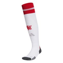 Getry Manchester United 24/25 Home. Czarne legginsy długie sportowe Adidas, bez wzorów, z materiału, do piłki nożnej. Za 137.50 zł.
