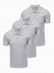 Zestaw koszulek bawełnianych polo 3-pak - szare V11 Z28 - XXL. Szare koszulki polo sportowe Ombre Clothing, na wiosnę, l, z aplikacjami, z bawełny, bez kołnierzyka, bez ramiączek. Za 155.99 zł.