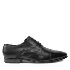 Półbuty Bugatti. Czarne eleganckie półbuty Bugatti, bez wzorów, bez obcasa, bez zapięcia. Za 219.99 zł.
