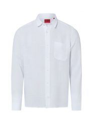 HUGO koszula lniana - Ermano Mężczyźni Regular Fit len (100%) biały, M. Białe koszule Hugo, na lato, m, bez wzorów, ze lnu, bez kołnierzyka, bez ramiączek. Za 379.95 zł.