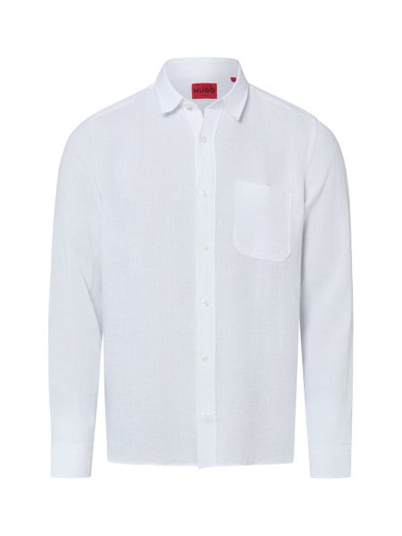 HUGO koszula lniana - Ermano Mężczyźni Regular Fit len (100%) biały, S. Białe koszule Hugo, na lato, m, bez wzorów, ze lnu, bez kołnierzyka, bez ramiączek. Za 379.95 zł.