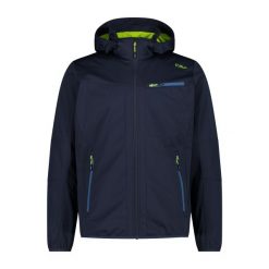 Kurtka turystyczna z kapturem i suwakiem CMP. Niebieskie kurtki softshell CMP, na wiosnę, bez wzorów, z softshellu, z kapturem. Za 371.50 zł.