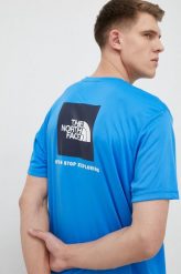 The North Face t-shirt sportowy Reaxion Red Box kolor niebieski z nadrukiem. Niebieskie t-shirty sportowe The North Face, bez wzorów, z materiału, bez ramiączek. Za 149.99 zł.