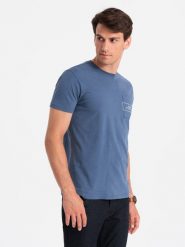 Bawełniany męski t-shirt z nadrukiem na kieszonce Ombre Streetstyle – indygo V9 OM-TSCT-0108 - XL. Niebieskie t-shirty Ombre Clothing, l, bez wzorów, z bawełny, bez kołnierzyka, bez ramiączek. W wyprzedaży za 29.99 zł.
