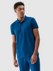 4F Koszulka polo regular męska - turkusowa XL. Niebieskie koszulki polo sportowe 4F, m, bez wzorów, z bawełny, bez kołnierzyka, bez ramiączek. Za 89.99 zł.
