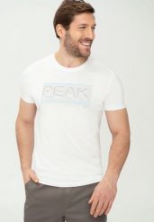 Męski t-shirt z napisem i grafiką T-LINER. Białe t-shirty Volcano, m, bez wzorów, z bawełny, bez kołnierzyka, bez ramiączek. Za 59.99 zł.