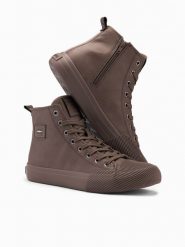 Wysokie męskie buty trampki z ozdobnym noskiem – brązowy V4 OM-FOTH-0157 - 46. Brązowe trampki Ombre Clothing, m, z aplikacjami, przed kolano, bez zapięcia. Za 113.99 zł.