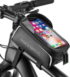Wodoodporna torba rowerowa na telefon, do 7 cali. Czarne torby na ramię ROCKBROS, z aplikacjami, z materiału, na ramię, duże, bez dodatków. Za 102.00 zł.