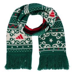 Szalik z grafiką bożonarodzeniową. Białe szaliki Adidas, bez wzorów, z dzianiny. Za 139.00 zł.