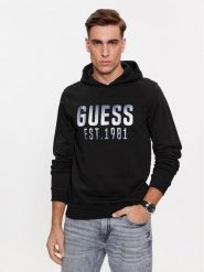 Guess Bluza M4RQ36 KBK32 Czarny Regular Fit. Czarne bluzy Guess, l, z aplikacjami, z bawełny, bez kaptura. Za 229.99 zł.