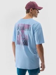 4F T-shirt z nadrukiem męski - niebieski L. Niebieskie t-shirty 4F, l, z aplikacjami, z bawełny, bez kołnierzyka, bez ramiączek. Za 69.99 zł.
