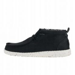 HeyDude Męskie Mokasyny Wally Mid Canvas. Czarne mokasyny Hey dude, bez wzorów, z materiału, bez obcasa, bez zapięcia. Za 249.00 zł.