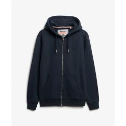 Bluza z kapturem i zamkiem błyskawicznym Superdry Essential Logo. Niebieskie bluzy z kapturem Superdry, s, bez wzorów, z dresówki, z kapturem. Za 387.75 zł.