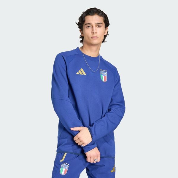 Bluza Włochy Tiro Travel Crew. Niebieskie bluzy bez kaptura Adidas, xl, bez wzorów, z bawełny, bez kaptura. Za 259.00 zł.