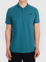 4F Koszulka polo w kolorze turkusowym rozmiar: L. Niebieskie koszulki polo 4F, l, bez wzorów, bez kołnierzyka, bez ramiączek. Za 44.99 zł.