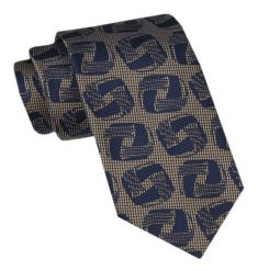 Modny Męski Krawat - Alties - Beżowe Tło i Duży Granatowy Wzór. Brązowe krawaty i muchy Alties, bez wzorów, z tkaniny. Za 49.00 zł.