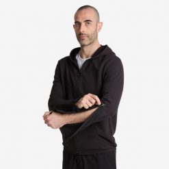 Bluza męska rozpinana Decathlon. Czarne bluzy z kapturem Decathlon, l, bez wzorów, z bawełny, z kapturem. Za 129.99 zł.