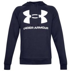 Bluza sportowa męska Under Armour Rival Fleece Big Logo HD. Niebieskie bluzy z kapturem Under Armour, m, bez wzorów, z kapturem. W wyprzedaży za 213.65 zł.