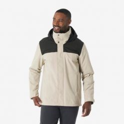 Kurtka turystyczna męska zimowa Quechua NH100 3w1 0°C wodoodporna. Brązowe kurtki przeciwdeszczowe FORCLAZ, na zimę, l, bez wzorów, z polaru, bez kaptura. Za 299.99 zł.