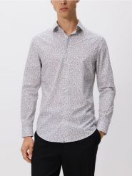 Koszula slim fit w drobny wzór - brązowy. Brązowe koszule Reserved, l, bez wzorów, z bawełny, bez kołnierzyka, bez ramiączek. W wyprzedaży za 69.99 zł.