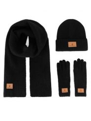Beverly Hills Polo Club Zestaw czapka, szalik i rękawiczki BHPC-MC-001-AW24 Czarny. Czarne czapki zimowe Beverly Hills Polo Club, bez wzorów, z dzianiny. Za 159.99 zł.