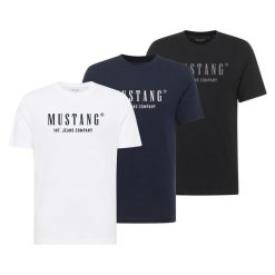 3-Pak T-Shirt Mustang Style Alex Biały Granatowy Czarny. Białe t-shirty Mustang, uniwersalny, bez wzorów, bez kołnierzyka, bez ramiączek. Za 149.99 zł.